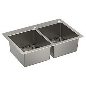 Prep - 33 Inch X 22 Inch Steel 18 Gauge Double Bowl Dual Mount Sink - 23.8 Inches W x 11.2 Inches H