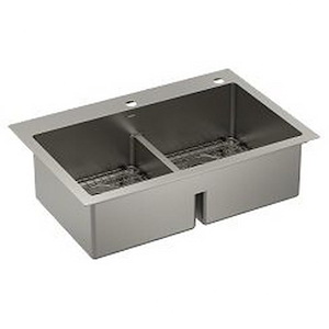Prep - 33 Inch X 22 Inch Steel 18 Gauge Double Bowl Dual Mount Sink - 24.1 Inches W x 12.3 Inches H - 1323240