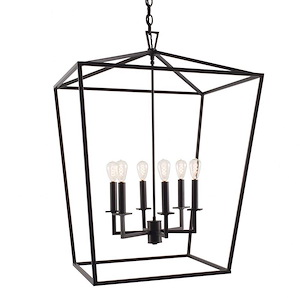 6 Light Large Cage Pendant In Traditional and Classic Style-33.625 Inches Tall and 24 Inches Wide