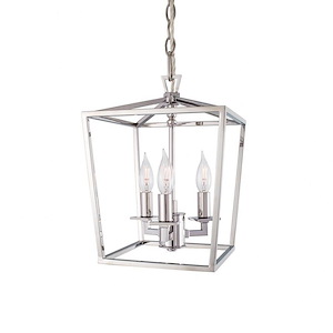3 Light Mini Cage Pendant In Traditional and Classic Style-14 Inches Tall and 8.5 Inches Wide