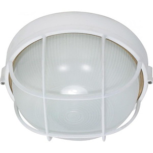 1 Light - 10 Inch Round Cage Bulkhead - Semi Gloss White Finish - 183954