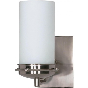 Polaris 1 Light Bath Vanity Wall Light with Cylinder Satin Frosted Glass Shade