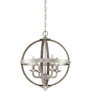 Fusion Chandelier 4 Light Steel/Wood - 19.75 Inches high