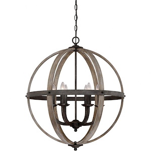 Fusion Chandelier 6 Light Steel/Wood - 28.5 Inches high