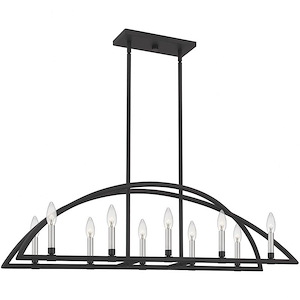 10 Light Linear Chandelier in Transitional style - 43 Inches wide by 12 Inches high