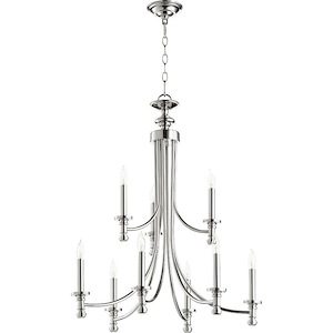 Rossington - 9 Light 2-Tier Chandelier in Quorum Home Collection style - 27 inches wide by 23.5 inches high