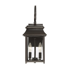 2 Light Small Outdoor Wall Lantern with Scroll-Traditional Style with Transitional Inspirations-17.5 inches tall by 7 inches wide