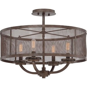 4 Light Semi-Flush Mount-Industrial Style with Farmhouse and Rustic Inspirations-16.5 inches tall by 20 inches wide