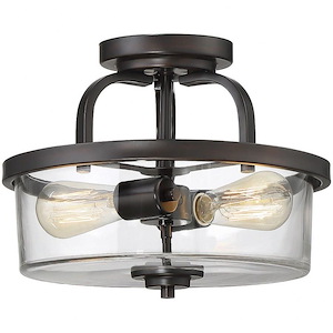 2 Light Semi-Flush Mount-Modern Style with Rustic and Industrial Inspirations-10 inches tall by 12.75 inches wide