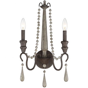 2 Light Wall Sconce-Traditional Style with Country French and Rustic Inspirations-21.5 inches tall by 10.38 inches wide - 1150786