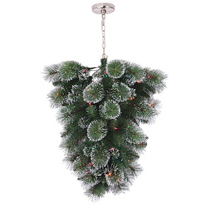 SkyPlug Pre-Lit Hanging Christmas Tree with Frosted Tips and Ornaments