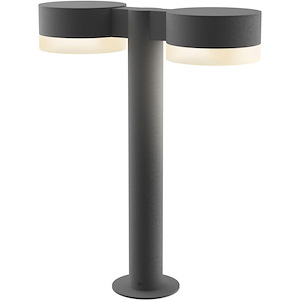 REALS - 2 LED Plate Cap and White Cylinder Double Bollard-16 Inch Tall and 5 Inch Wide - 1395863