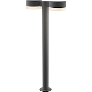 REALS - 2 LED Plate Cap and White Cylinder Double Bollard-28 Inch Tall and 5 Inch Wide - 1395879