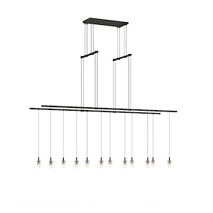 Suspenders - 612W 12 LED 2-Tier Tandem Pendant with Half Etched Cylinder Monoline In Modern Style-40.5 Inches Tall and 48 Inches Wide