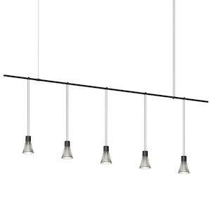 Suspenders - 5 LED 1-Tier Linear Pendant with Precise Suspended Cylinders with Parasol Shades In Modern Style-23 Inches Tall and 73 Inches Wide