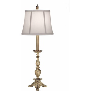28 Inch High Burnished Brass Triangular Footed Buffet Lamp