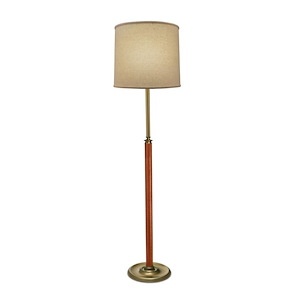 65 Inch High Antique Brass &amp; Brown Leather Floor Lamp