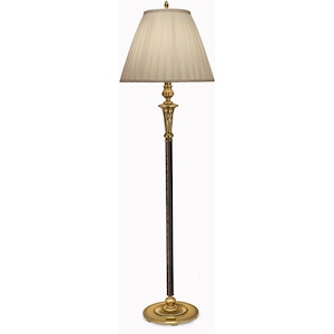 61 Inch High Burnished Brass &amp; Black Leather Floor Lamp