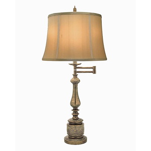 34 Inch High Amber Tortoise Shell Swing Arm Table Lamp