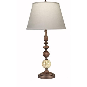 30 Inch High Oxidized Bronze &amp; Med Green Onyx Table Lamp