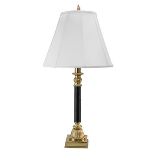 31 Inch High Burnished Brass &amp; Black Leather Candlestick Table Lamp