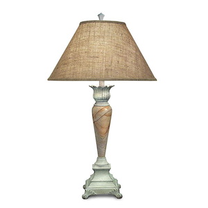 35 Inch High Distressed White &amp; Teakwood Marble Table Lamp