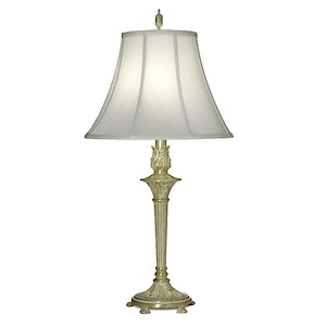 33 Inch High Satin Brass White Antique Candlestick Table Lamp