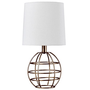 Margaret - 1-Light Table Lamp with Open Cage Metal Body and Off-White Drum Fabric Shade