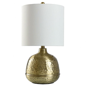 16.5 Inch 1-Light Table Lamp with Hammered Gold Metal Base and White Fabric Shade