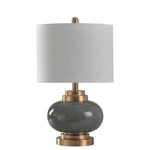 Lindsay - 1-Light Table Lamp with Painted Glass and Copper Base and White Drum Shaped Linen Shade