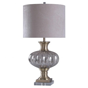 Fener - 1-Light Table Lamp with Ribbed Mercury Glass Body and Gray Drum Shaped Shade