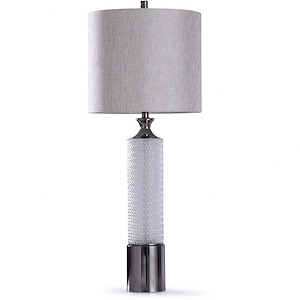 Walsall - One Light Herringbone Glass Column Table Lamp with Designer Drum Shade