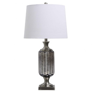 Silvio - One Light Etched Glass Table Lamp with Drum Shade