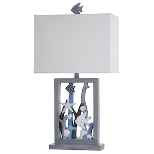 Seaford - One Light Framed Seascape Fish-Starfish And Driftwood Table Lamp