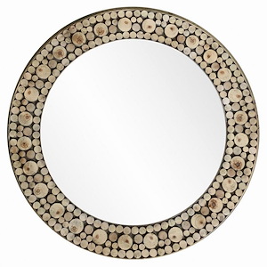 Log Mosaic - Round Wall Mirror In Farmhouse Style-33 Inches Tall and 33 Inches Wide