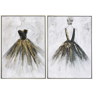 Ballet Lady - Hand Painted Canvas Wall Art (Set of 2) In Glam Style-28 Inches Tall and 20 Inches Wide