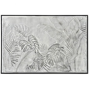 Nyla - Tropical Leaves II Handpainted Framed Tropical Canvas In Bohemian Style-33 Inches Tall and 48 Inches Wide