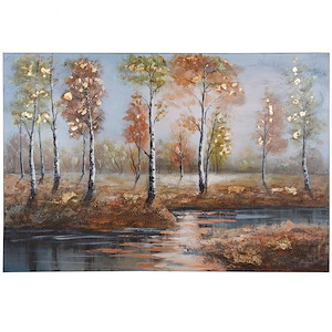 Fall Reflection - Handpainted Landscape Canvas Wall Art In Farmhouse Style-60 Inches Tall and 1 Inches Wide