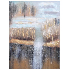 Golden Abstract - Heavy Textured Hand Painted Canvas Wall Art In Contemporary Style-48 Inches Tall and 1.38 Inches Wide