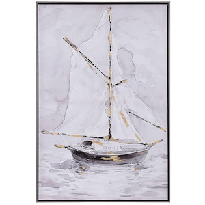 Lifted Sail - Hand Painted Framed Canvas Wall Art In Coastal Style-35 Inches Tall and 24 Inches Wide