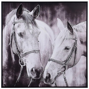 Horsing Around - Hand Embellished Framed Canvas Print Wall Art In Country Style-32 Inches Tall and 32 Inches Wide