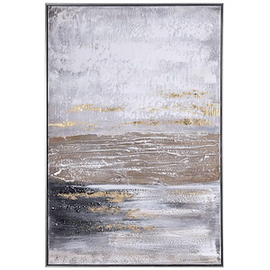 Ash Coast Abstract - Hand Painted Framed Canvas Wall Art In Contemporary Style-48 Inches Tall and 33 Inches Wide
