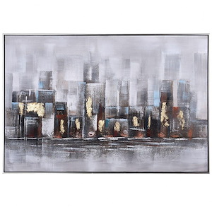 Skyline Abstract - Hand Painted Framed Canvas Wall Art In Contemporary Style-48 Inches Tall and 33 Inches Wide