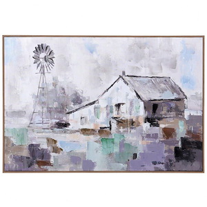 White Farmhouse - Print On Canvas Framed Wall Art In Farmhouse Style-36 Inches Tall and 24 Inches Wide