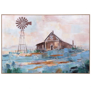 Farmhouse In The Distance - Print On Canvas Framed Wall Art In Farmhouse Style-48 Inches Tall and 32 Inches Wide