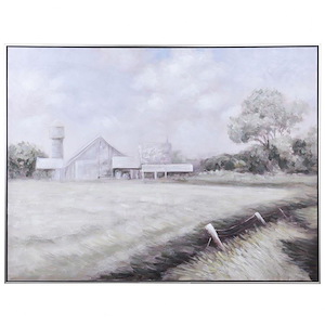 Muted Scenic Farmhouse - Print On Canvas Framed Wall Art In Farmhouse Style-48.2 Inches Tall and 36.4 Inches Wide