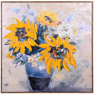 Sunflowers In Vase - Framed Wall Art In Modern Style-39.3 Inches Tall and 39.3 Inches Wide