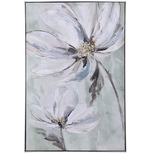 White Flowers I - Abstract Framed Canvas Wall Art In French Country Style-48.2 Inches Tall and 32.5 Inches Wide