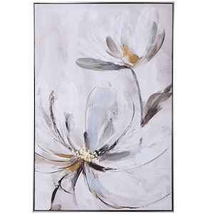 White Flowers II - Abstract Framed Canvas Wall Art In French Country Style-48.2 Inches Tall and 32.5 Inches Wide