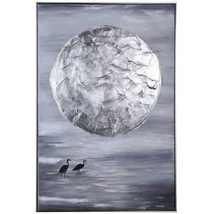 Silver Moon - Monochromatic Hand Painted Seascape Wall Art In Modern Style-48.23 Inches Tall and 32.48 Inches Wide
